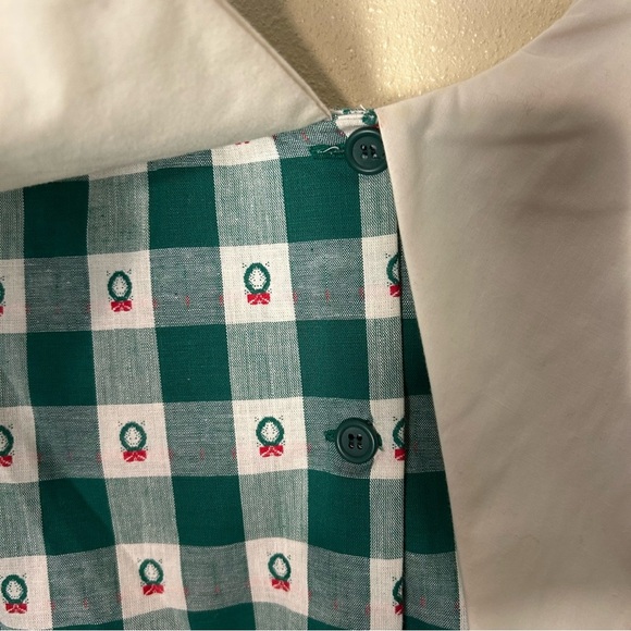 Vtg Hearts Design Dress Girls 12 Green Ivory Check Christmas Holiday USA Modest - Picture 8 of 12